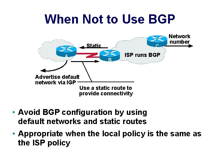 When Not to Use BGP Static A C B B Network number ISP runs
