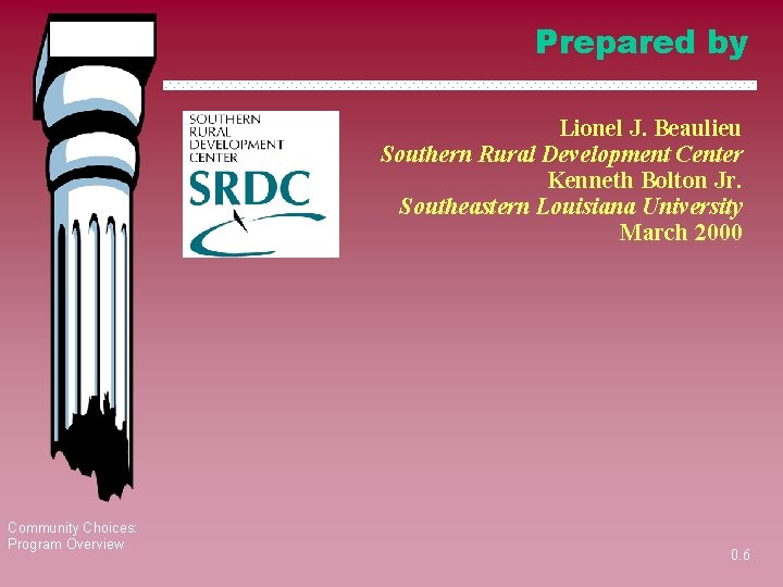 Prepared by Lionel J. Beaulieu Southern Rural Development Center Kenneth Bolton Jr. Southeastern Louisiana