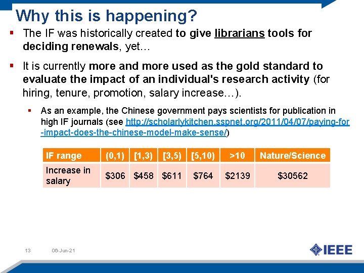 Why this is happening? § The IF was historically created to give librarians tools