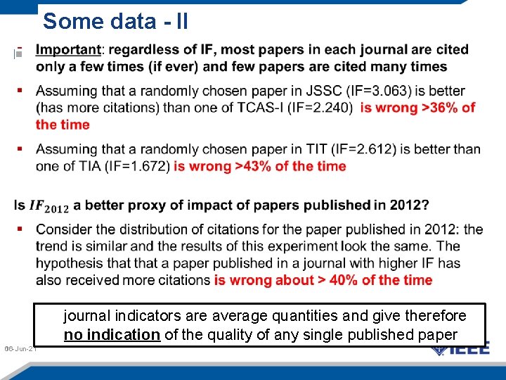 Some data - II journal indicators are average quantities and give therefore no indication