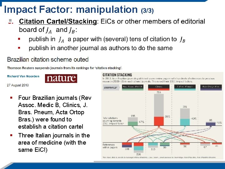 Impact Factor: manipulation (3/3) § Four Brazilian journals (Rev Assoc. Medic B, Clinics, J.