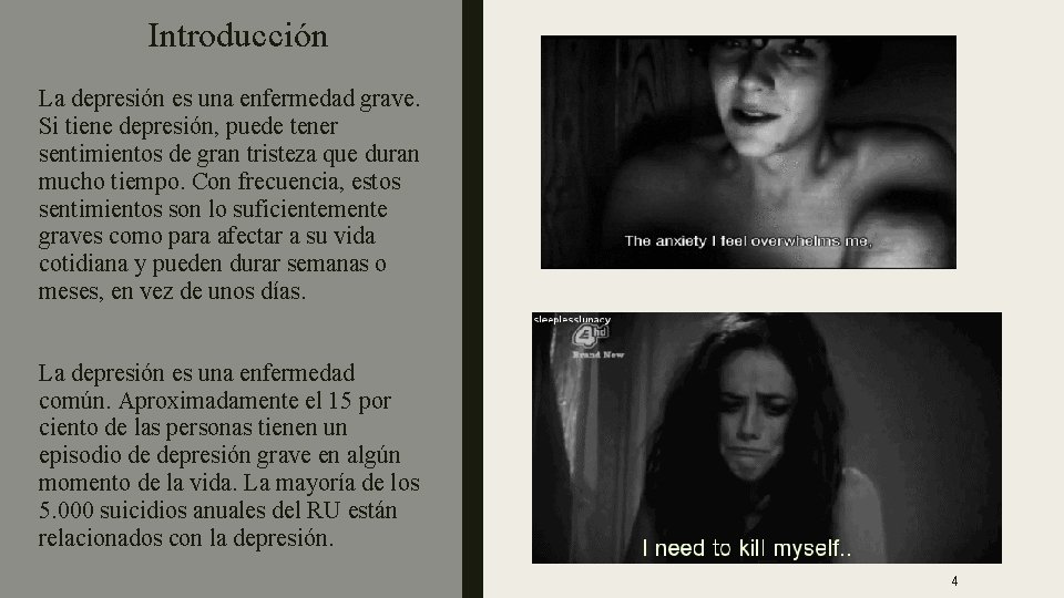 Introducción La depresión es una enfermedad grave. Si tiene depresión, puede tener sentimientos de