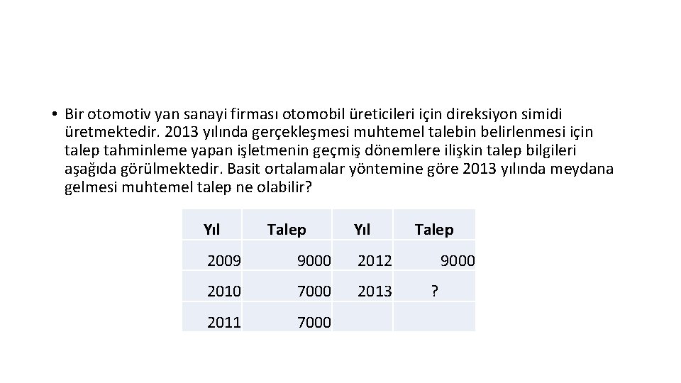  • Bir otomotiv yan sanayi firması otomobil üreticileri için direksiyon simidi üretmektedir. 2013