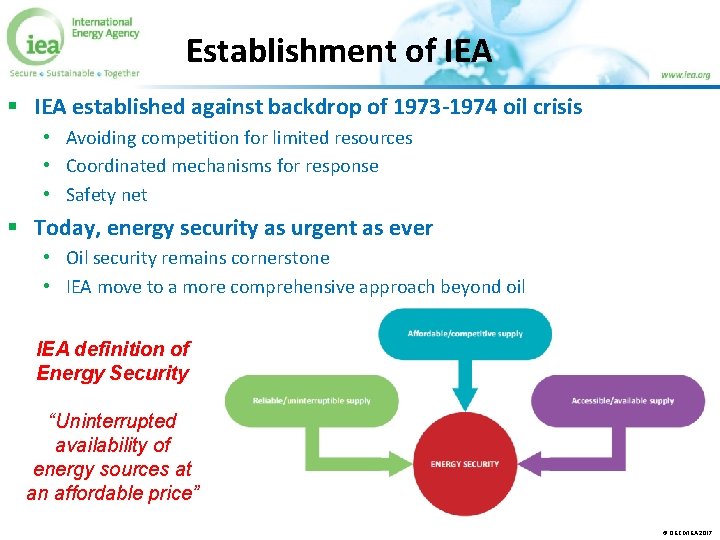 Establishment of IEA § IEA established against backdrop of 1973 -1974 oil crisis •