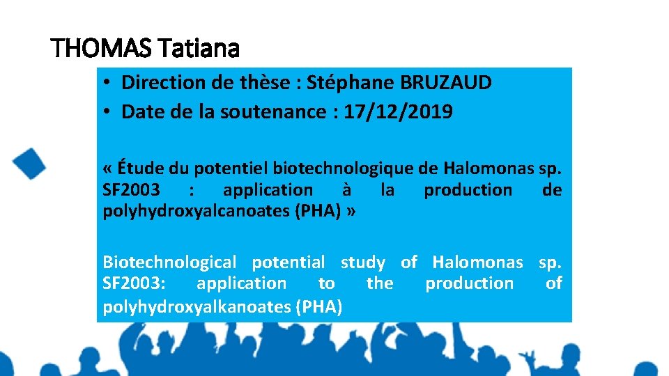 THOMAS Tatiana • Direction de thèse : Stéphane BRUZAUD • Date de la soutenance
