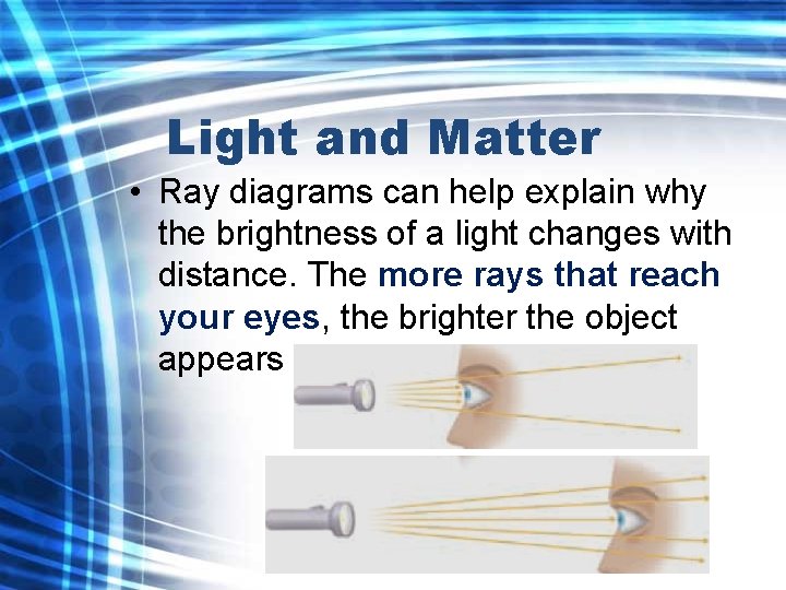 Light and Matter • Ray diagrams can help explain why the brightness of a