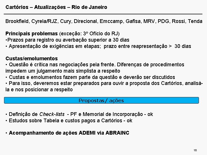 Cartórios – Atualizações – Rio de Janeiro Brookfield, Cyrela/RJZ, Cury, Direcional, Emccamp, Gafisa, MRV,