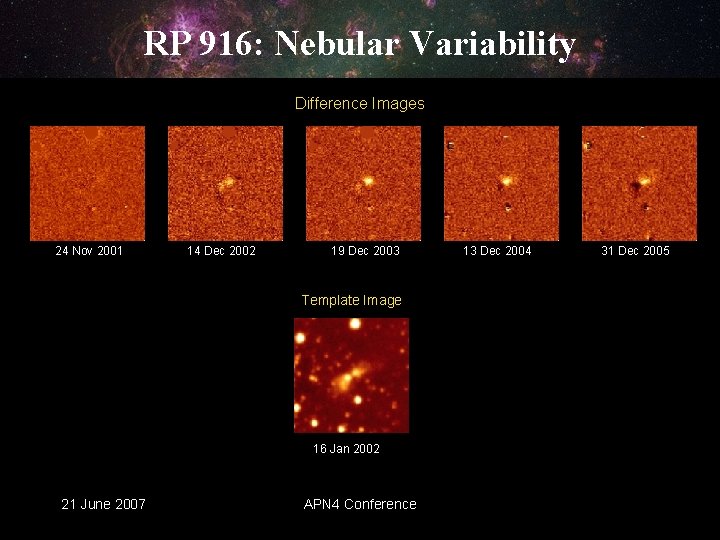 RP 916: Nebular Variability Difference Images 24 Nov 2001 14 Dec 2002 19 Dec