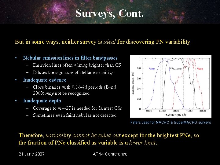 Surveys, Cont. But in some ways, neither survey is ideal for discovering PN variability.