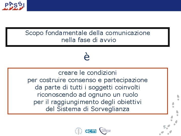 Scopo fondamentale della comunicazione nella fase di avvio è creare le condizioni per costruire