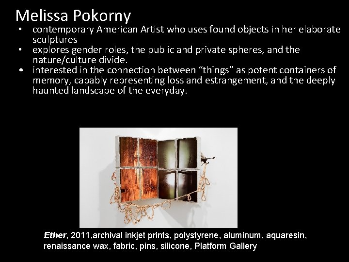 Melissa Pokorny • contemporary American Artist who uses found objects in her elaborate sculptures