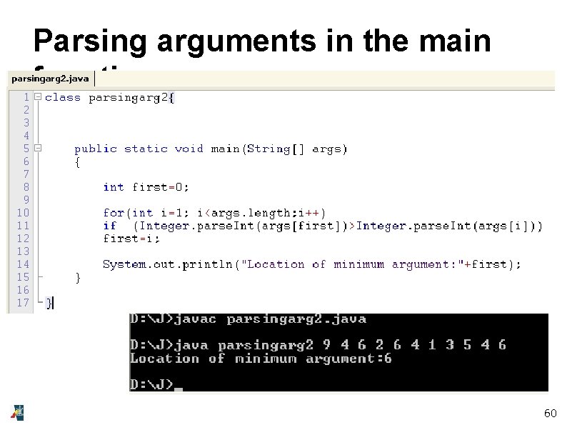 Parsing arguments in the main function 60 