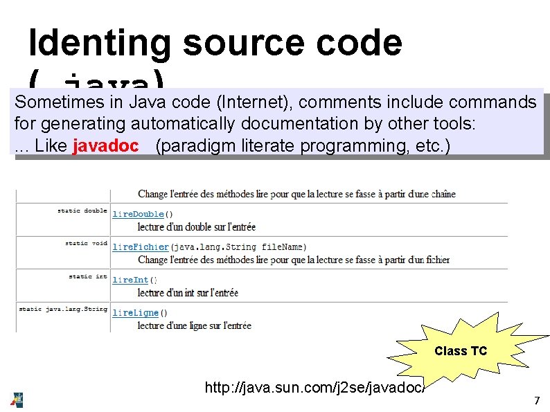 Identing source code (. java) Sometimes in Java code (Internet), comments include commands for