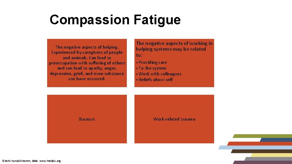 Compassion Fatigue The negative aspects of helping. Experienced by caregivers of people and animals.