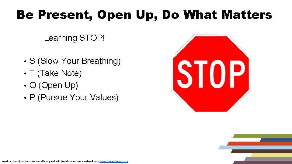 Be Present, Open Up, Do What Matters Learning STOP! • S (Slow Your Breathing)