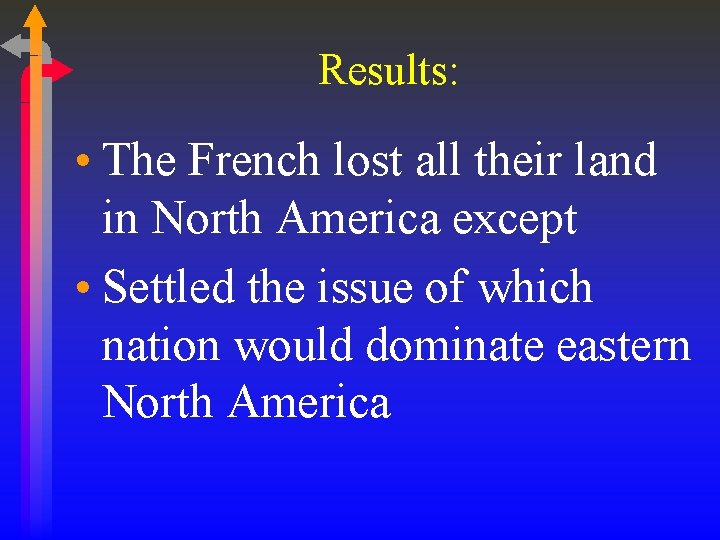 Results: • The French lost all their land in North America except • Settled