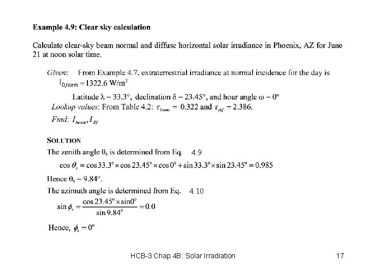 I 0, norm 4. 9 4. 10 HCB-3 Chap 4 B: Solar Irradiation 17