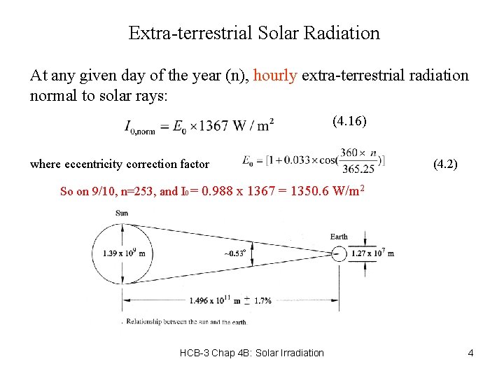 Extra-terrestrial Solar Radiation At any given day of the year (n), hourly extra-terrestrial radiation