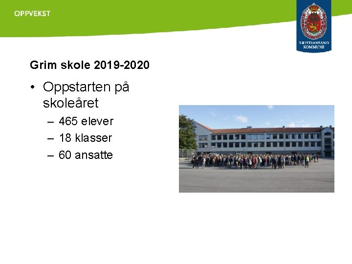 Grim skole 2019 -2020 • Oppstarten på skoleåret – 465 elever – 18 klasser