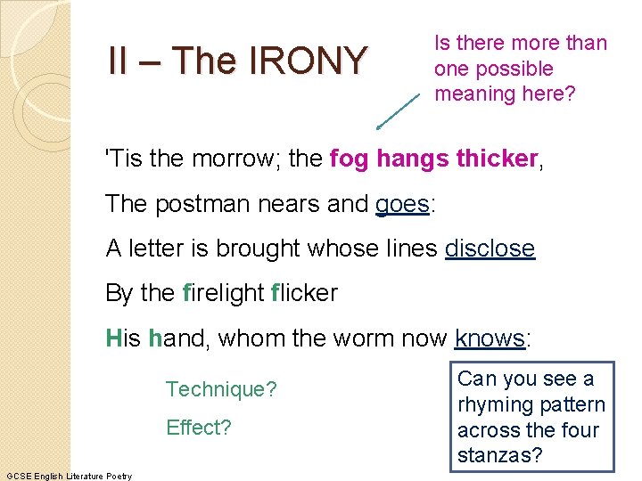 II – The IRONY Is there more than one possible meaning here? 'Tis the