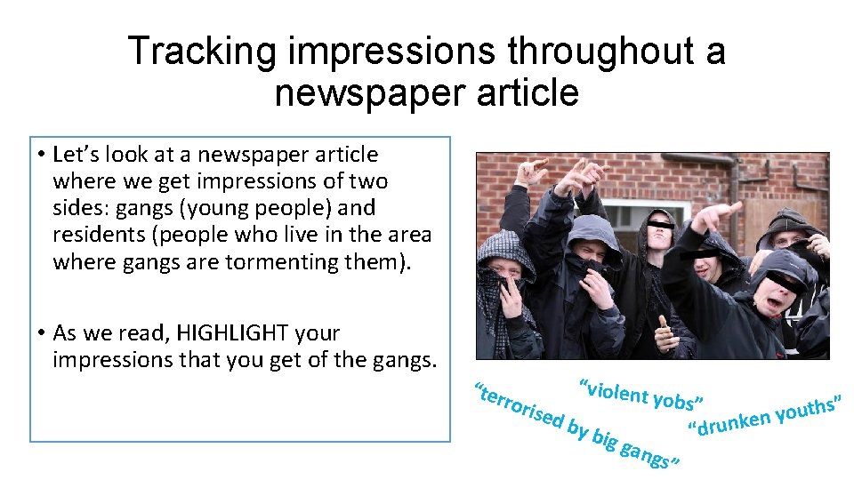 Tracking impressions throughout a newspaper article • Let’s look at a newspaper article where