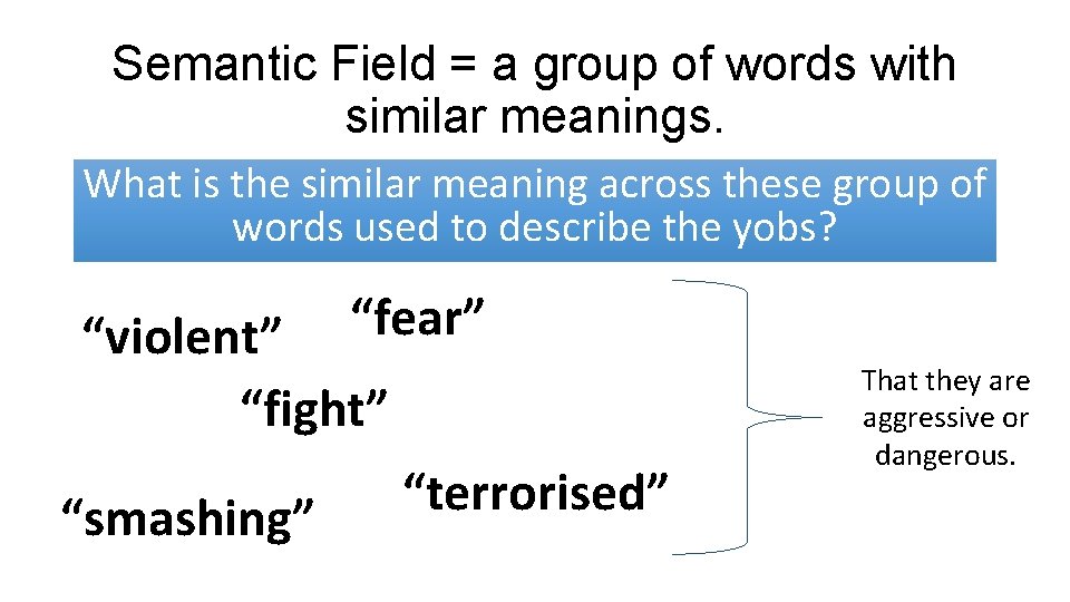 Semantic Field = a group of words with similar meanings. What is the similar