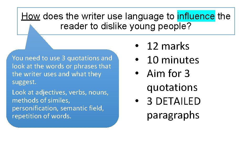 How does the writer use language to influence the reader to dislike young people?