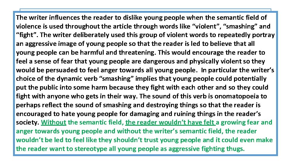 The writer influences thethe reader to dislike young people when the field of How