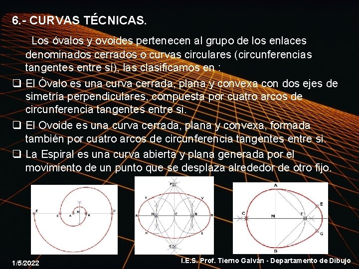 6. - CURVAS TÉCNICAS. Los óvalos y ovoides pertenecen al grupo de los enlaces