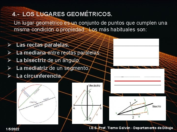 4. - LOS LUGARES GEOMÉTRICOS. Un lugar geométrico es un conjunto de puntos que