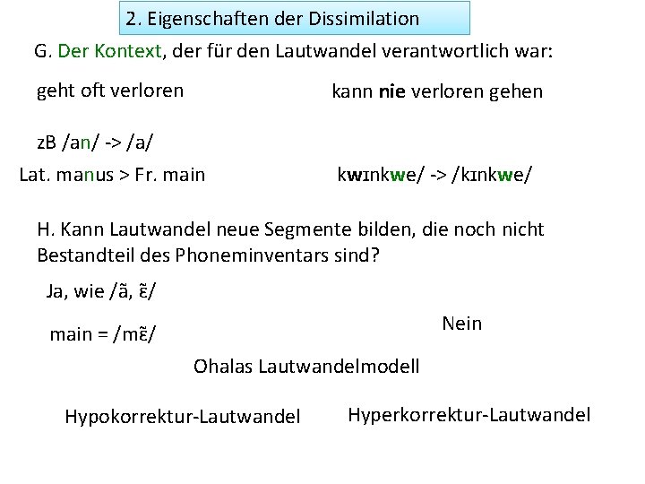 2. Eigenschaften der Dissimilation G. Der Kontext, der für den Lautwandel verantwortlich war: geht