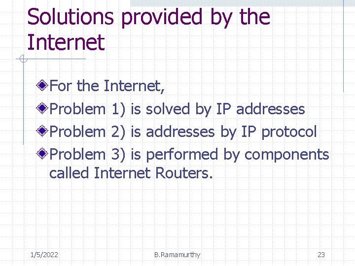 Solutions provided by the Internet For the Internet, Problem 1) is solved by IP