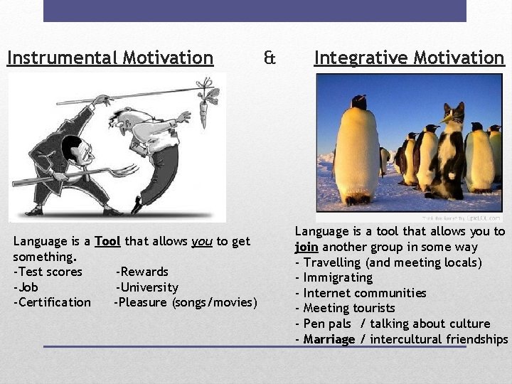 Instrumental Motivation Language is a Tool that allows you to get something. -Test scores