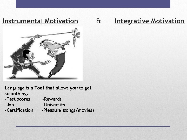 Instrumental Motivation Language is a Tool that allows you to get something. -Test scores