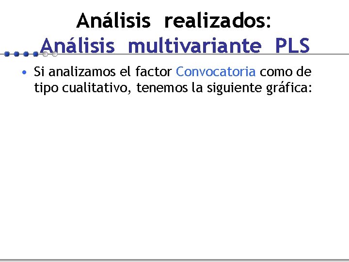 Análisis realizados: Análisis multivariante PLS • Si analizamos el factor Convocatoria como de tipo