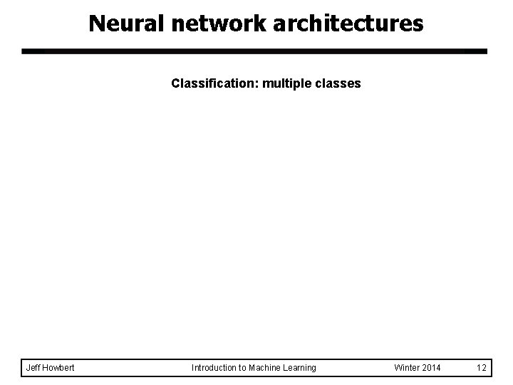 Neural network architectures Classification: multiple classes Jeff Howbert Introduction to Machine Learning Winter 2014