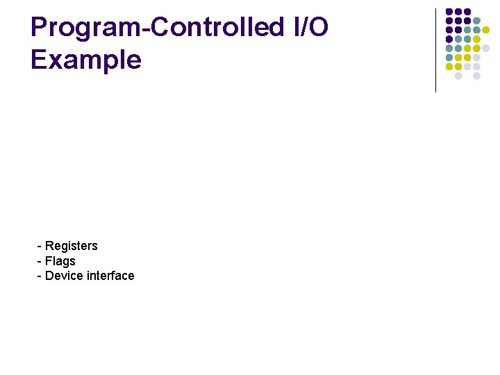 Program-Controlled I/O Example - Registers - Flags - Device interface 