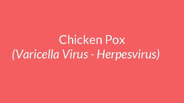 Chicken Pox (Varicella Virus - Herpesvirus) 