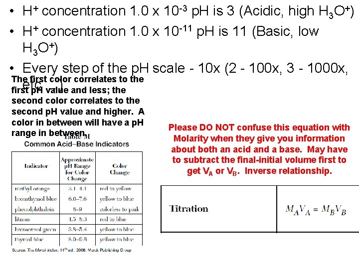  • H+ concentration 1. 0 x 10 -3 p. H is 3 (Acidic,