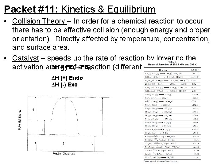 Packet #11: Kinetics & Equilibrium • Collision Theory – In order for a chemical
