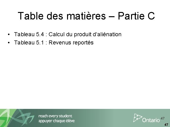 Table des matières – Partie C • Tableau 5. 4 : Calcul du produit