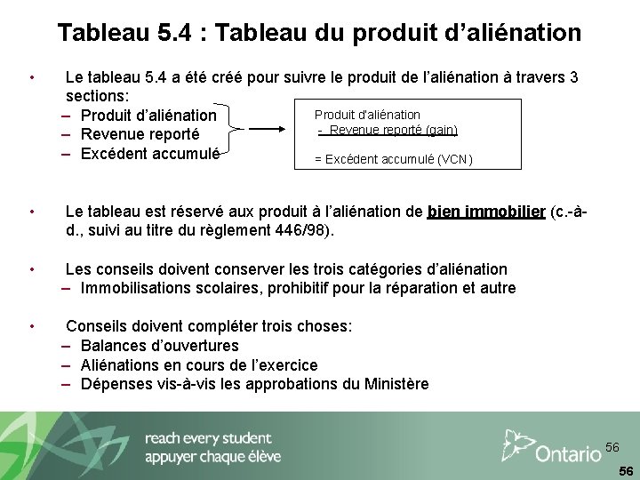 Tableau 5. 4 : Tableau du produit d’aliénation • Le tableau 5. 4 a