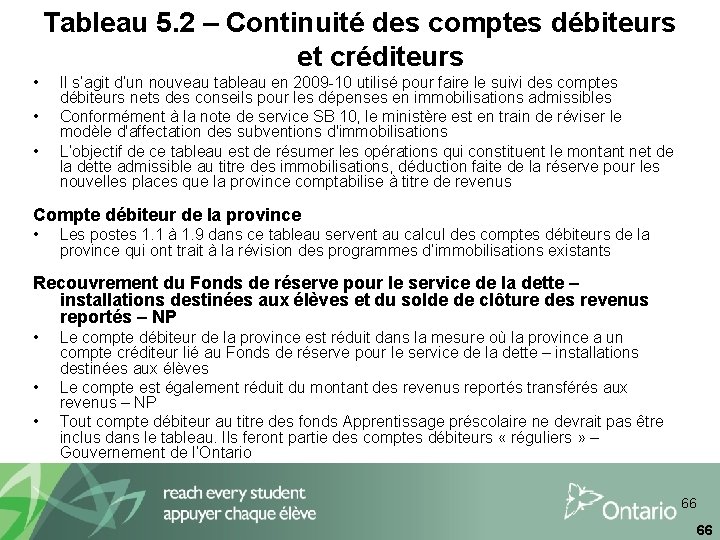 Tableau 5. 2 – Continuité des comptes débiteurs et créditeurs • • • Il