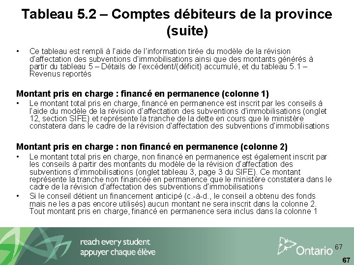 Tableau 5. 2 – Comptes débiteurs de la province (suite) • Ce tableau est