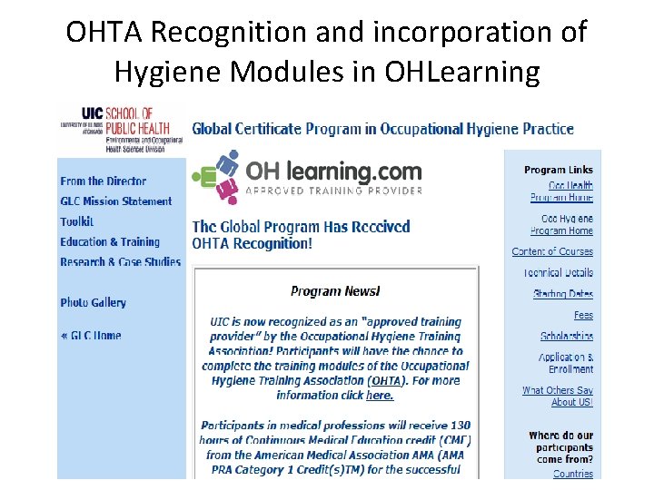 OHTA Recognition and incorporation of Hygiene Modules in OHLearning 