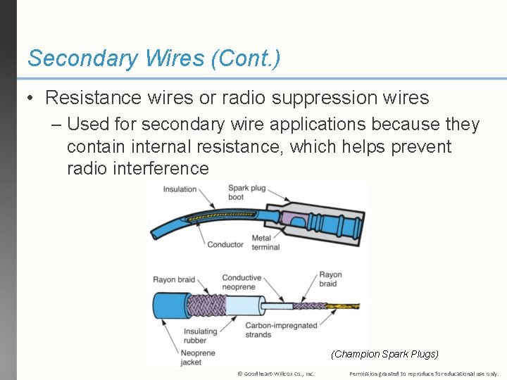 Secondary Wires (Cont. ) • Resistance wires or radio suppression wires – Used for