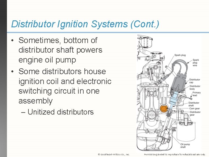 Distributor Ignition Systems (Cont. ) • Sometimes, bottom of distributor shaft powers engine oil