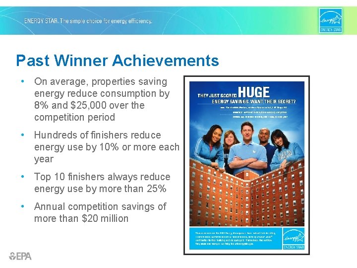 Past Winner Achievements • On average, properties saving energy reduce consumption by 8% and
