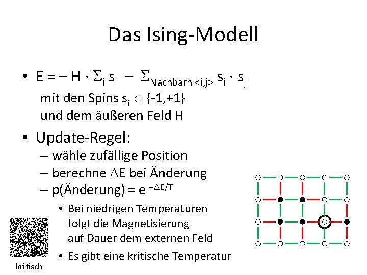 Das Ising-Modell • E = – H · i si – Nachbarn <i, j>