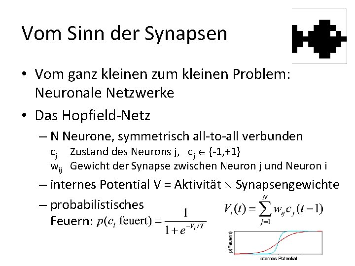 Vom Sinn der Synapsen • Vom ganz kleinen zum kleinen Problem: Neuronale Netzwerke •